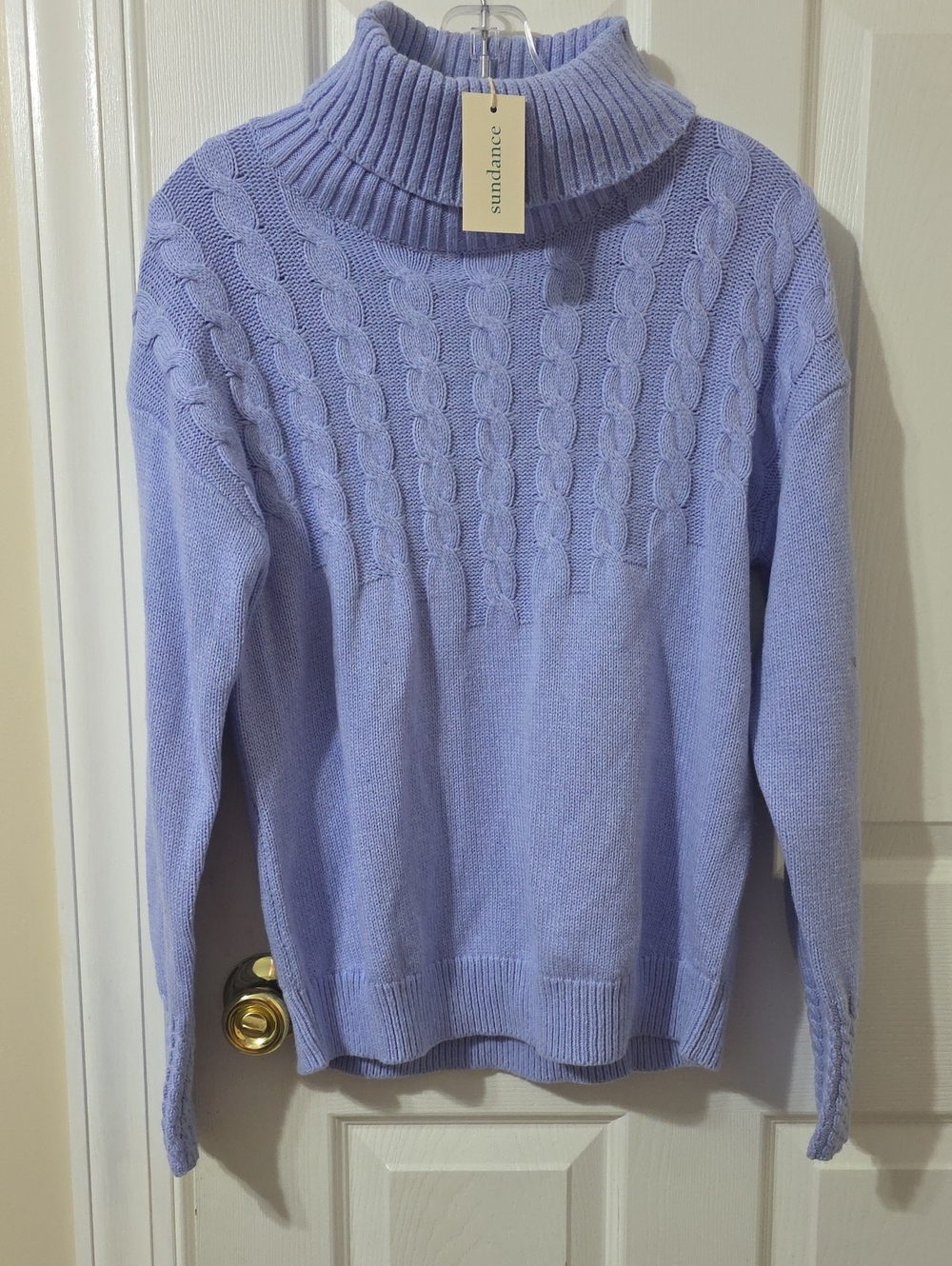 Sundance Lavender Cable-Knit Turtleneck Sweater